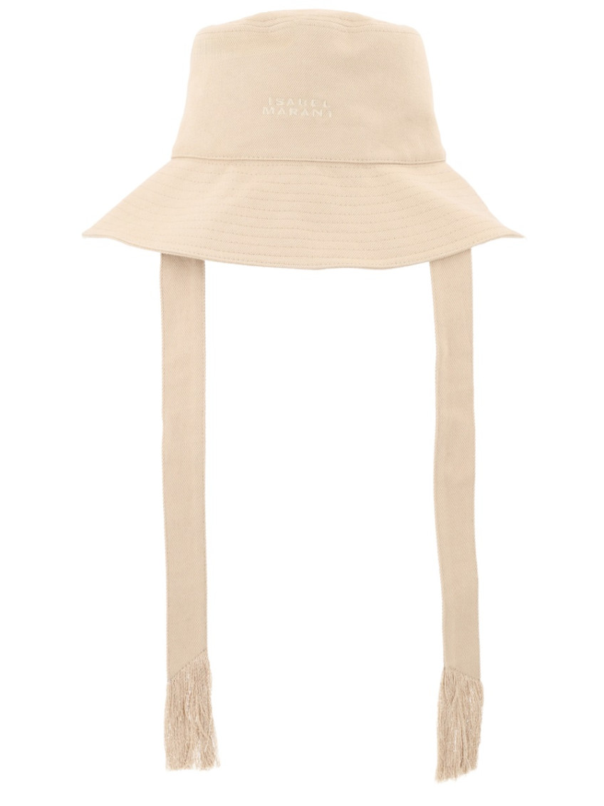 Isabel Marant Beige Shaley Logo Textured Bucket Hat for  display picture 2