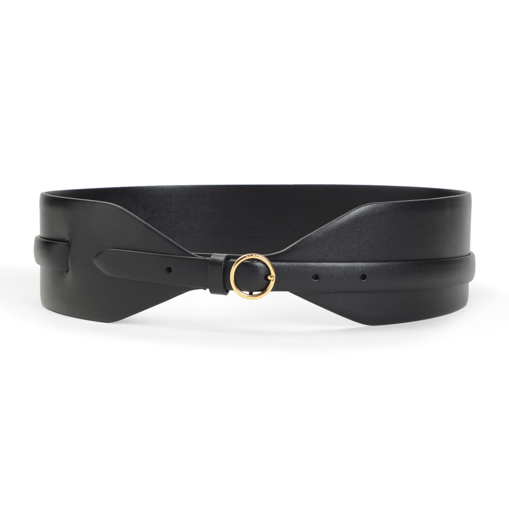 Alaïa Large Calf Leather Belt With Gold-tone Buckle In Black