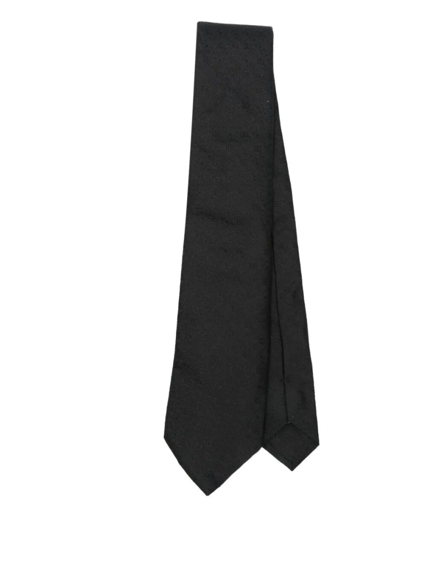 Dolce & Gabbana Embroidered Logo Silk Tie Accessories In Black