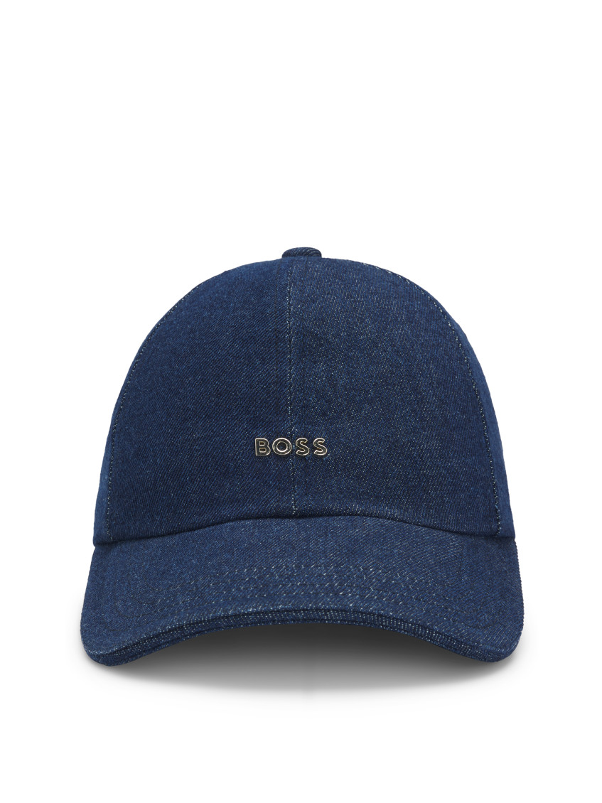 Hugo Boss Curved Brim Denim Texture Hat In Blue