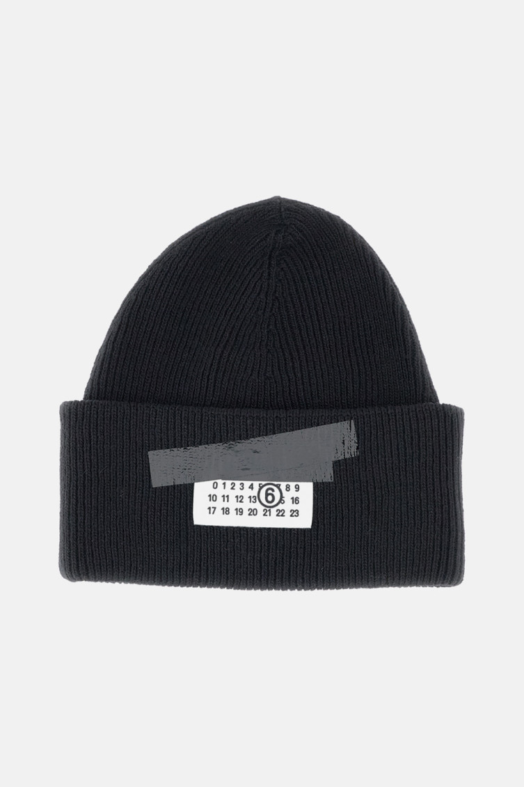 Mm6 Maison Margiela Black Signature Beanie Hat