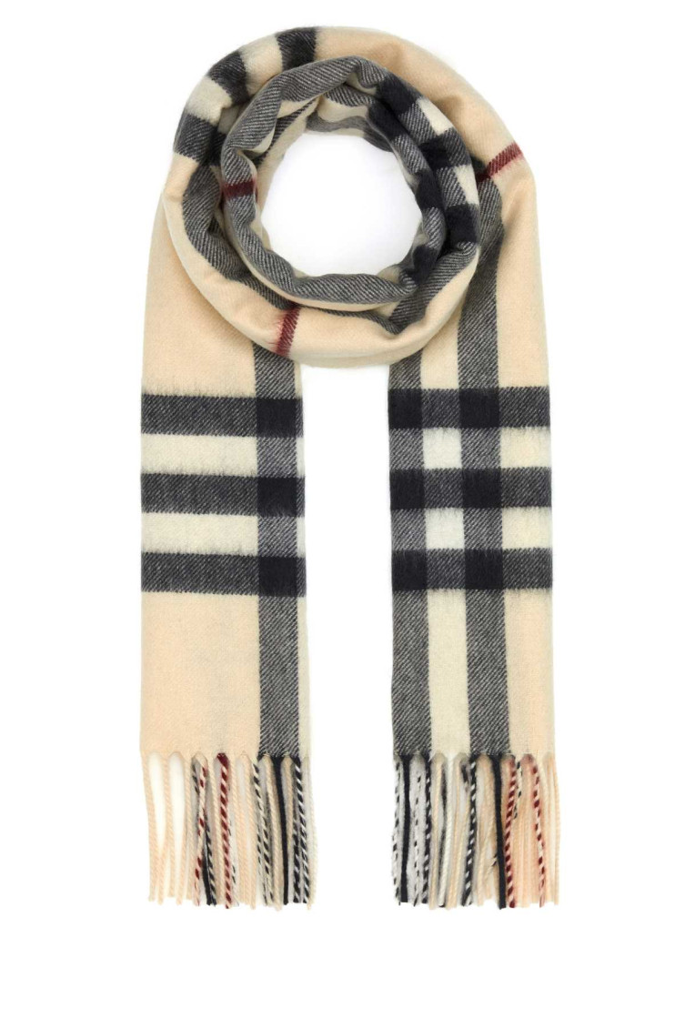 Burberry Embroidered Cashmere Scarf In Off White