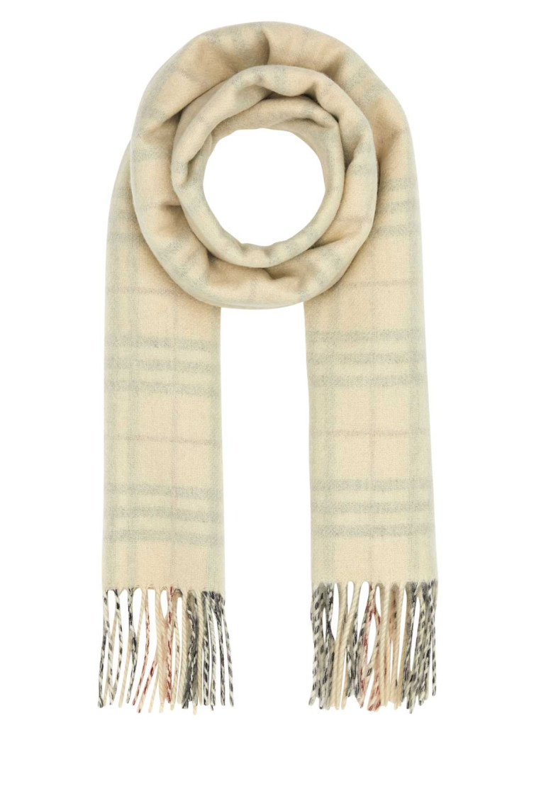 Burberry Cashmere Scarf With Embroidered Checkered Pattern And Fringed Edges In Multicolor