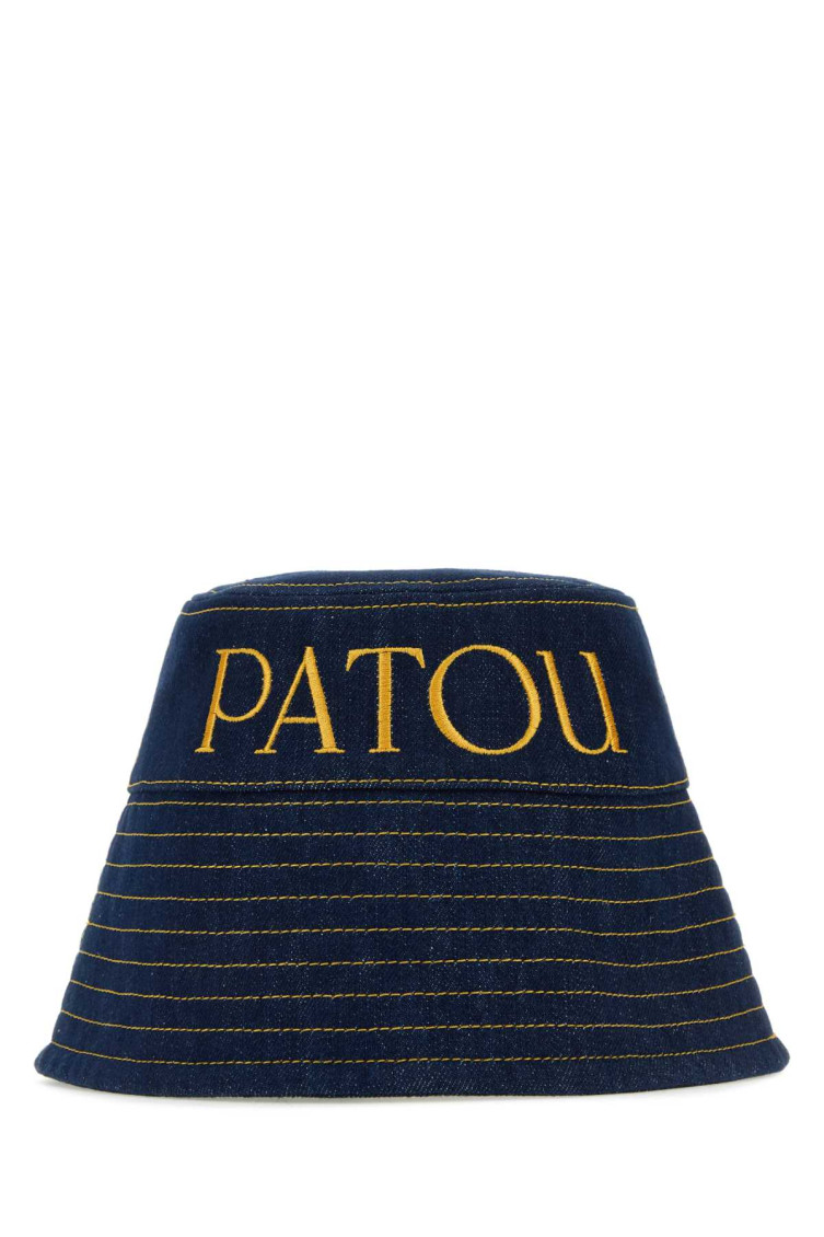 Patou Logo Denim Bucket Hat In Dark Blue