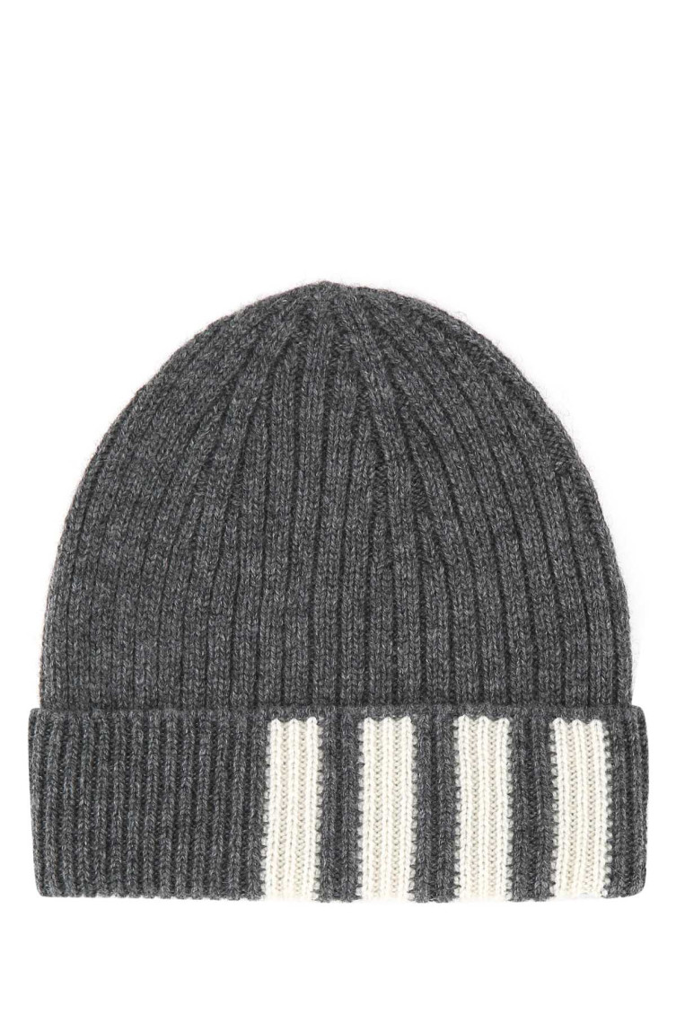 THOM BROWNE GREY ICONIC BEANIE HAT