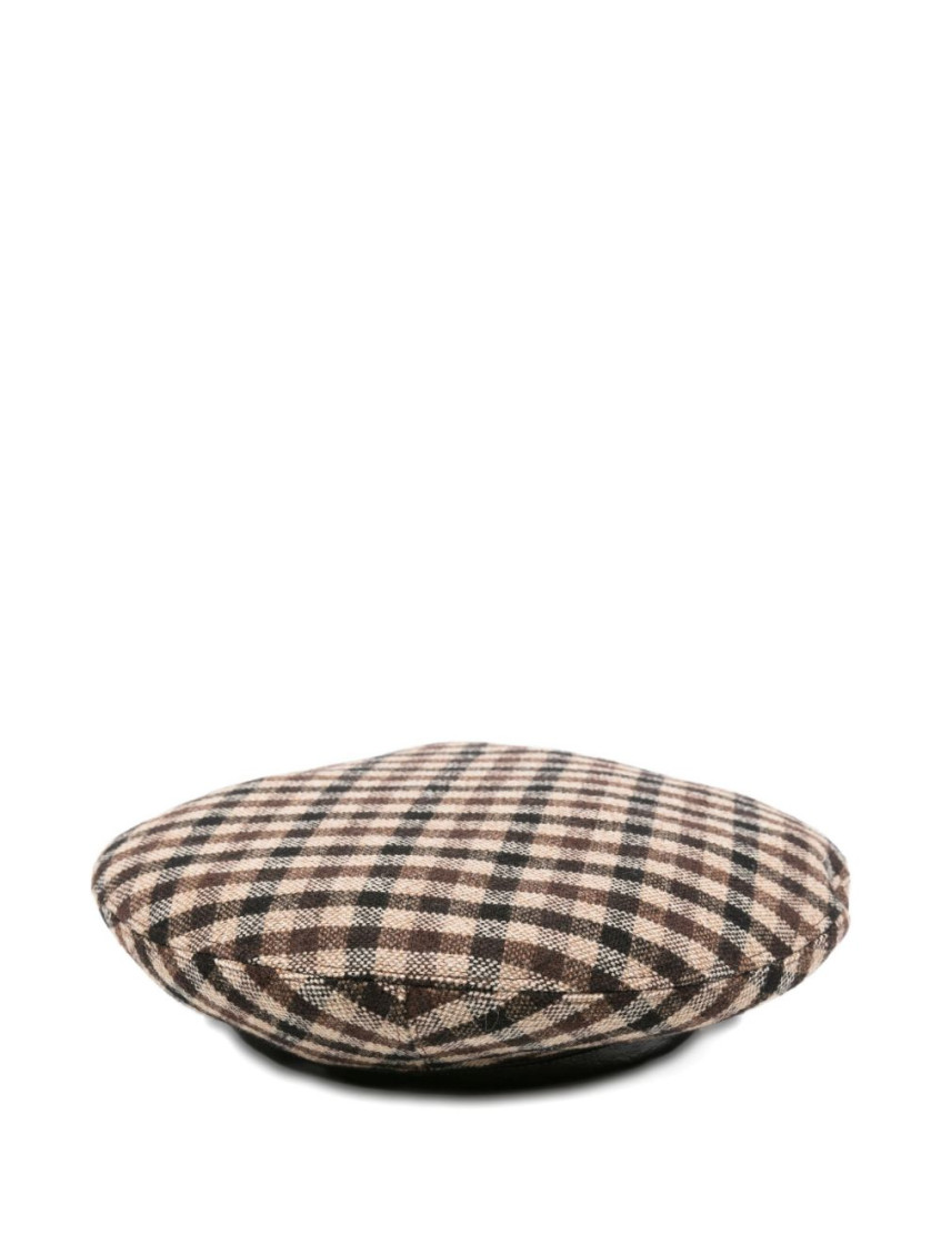 Ganni Brown Checked Beret Hat