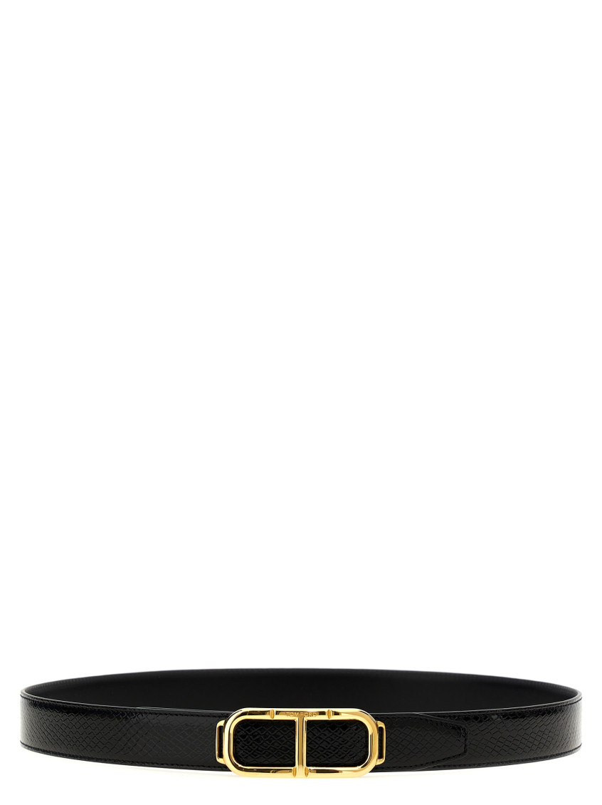 Tom Ford Shiny Printed Goat Stadium T Belt 30 Mm In Black