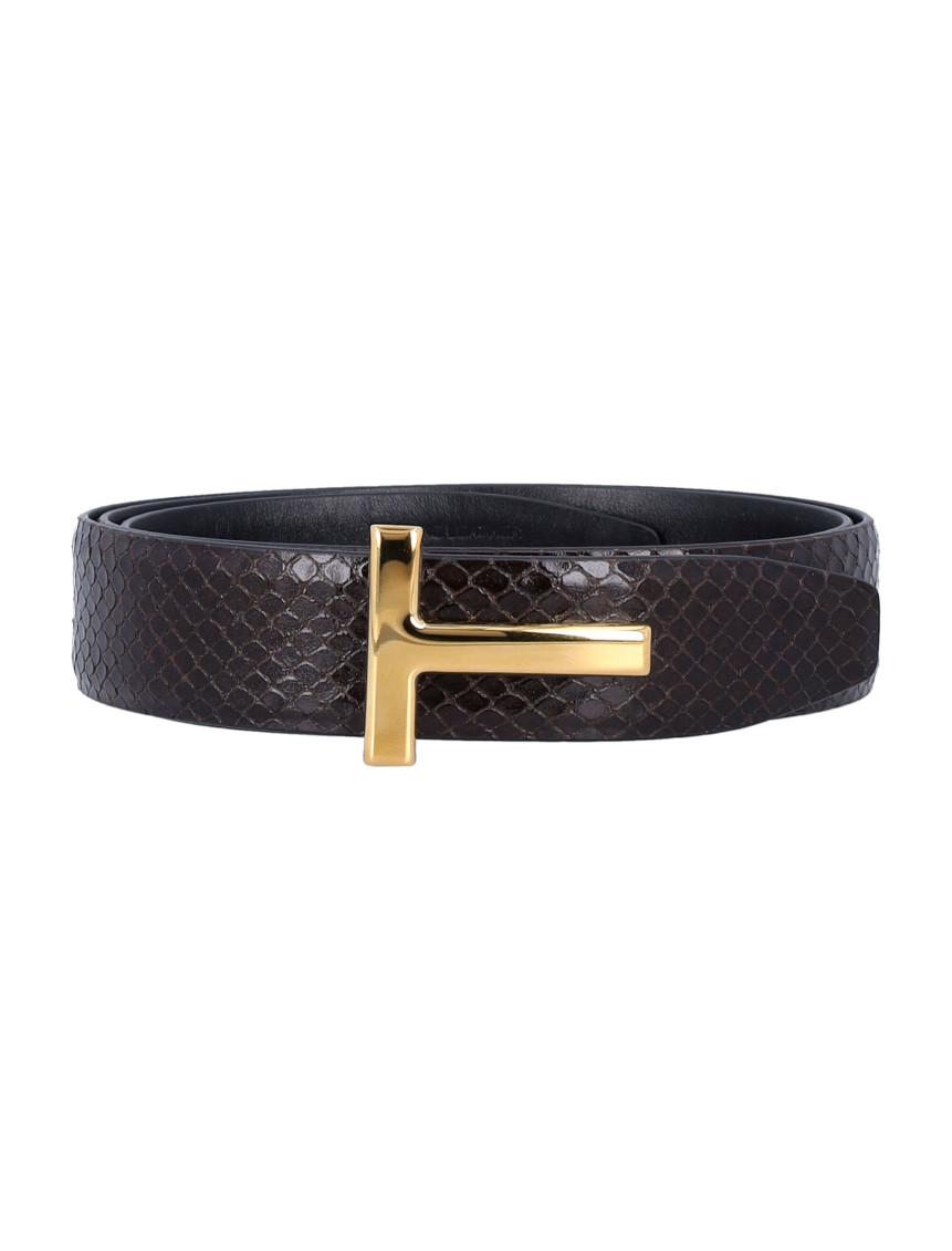 Tom Ford Dark Brown Snake Textured Belt In Dark Brown