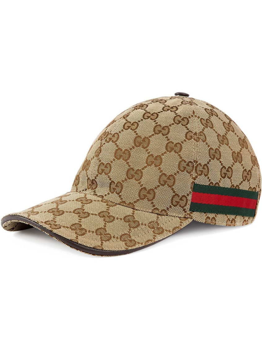 Gucci Men Beige Baseball Cap With Web Detail On The Side In Gg Canvas Man In Green