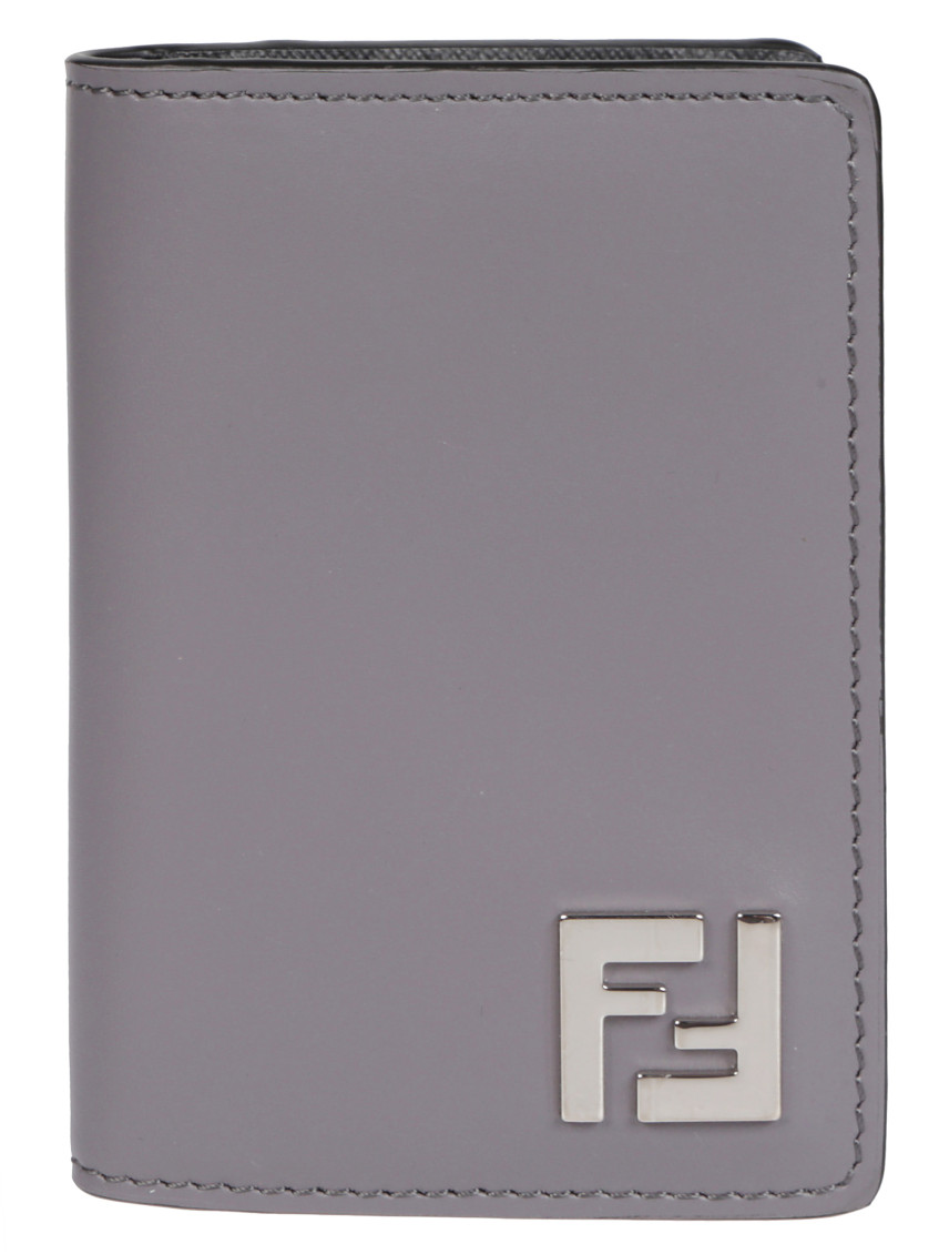 Fendi Leather Card Holder In Grey