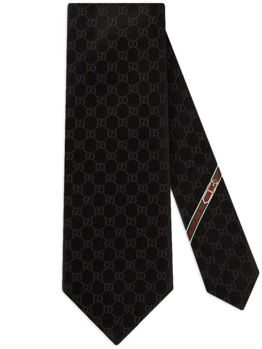 Gucci Gg Pattern Silk Tie In Black