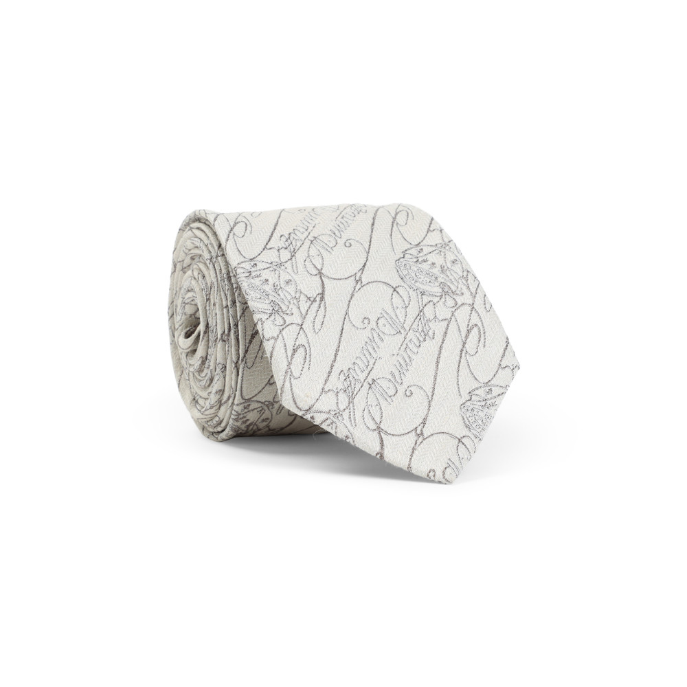 Berluti Jacquard Scritto Silk Tie In White