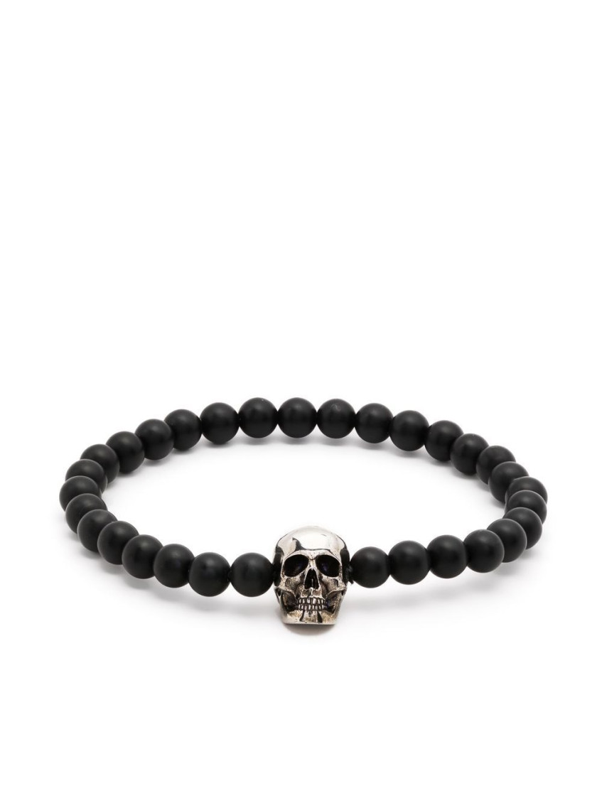 Alexander Mcqueen Skull Beaded Elastic Bracelet In Black