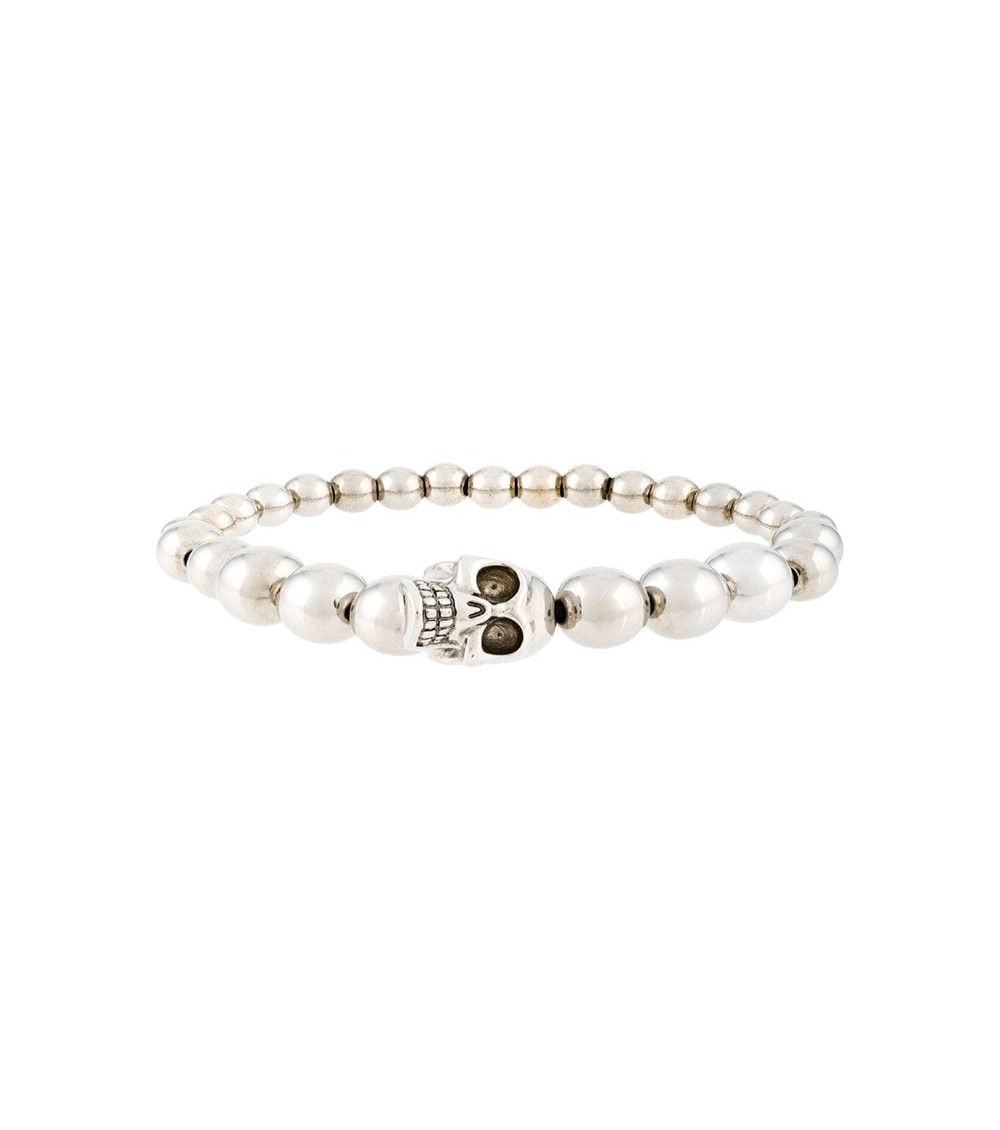 Alexander Mcqueen Skull Beaded Embellished Bracelet In Silver