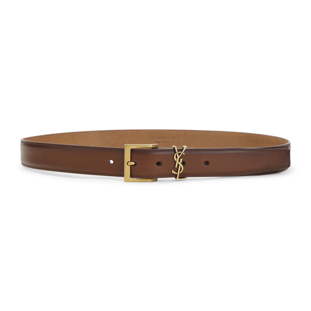 Saint Laurent Brown Logo Solid Belt for Men Online USA at  display picture 1