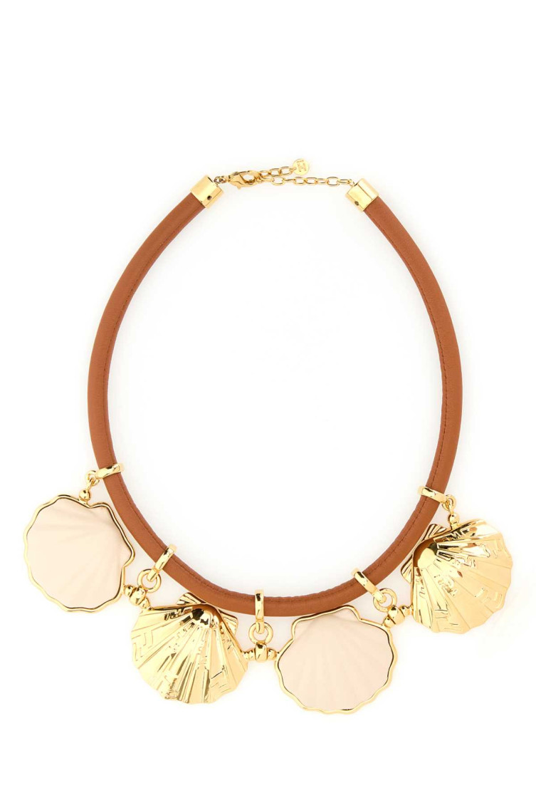 Fendi Brown Logo Necklace In Gold