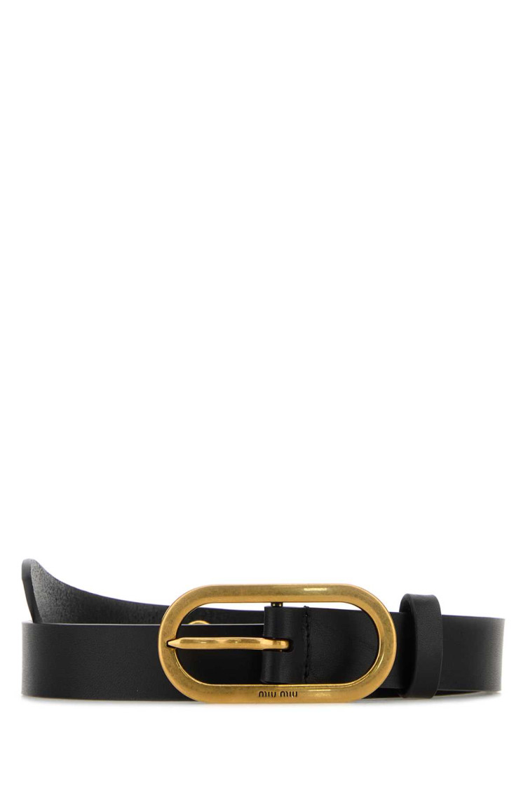 Miu Miu Adjustable Leather Belt Gold-tone Buckle In Black