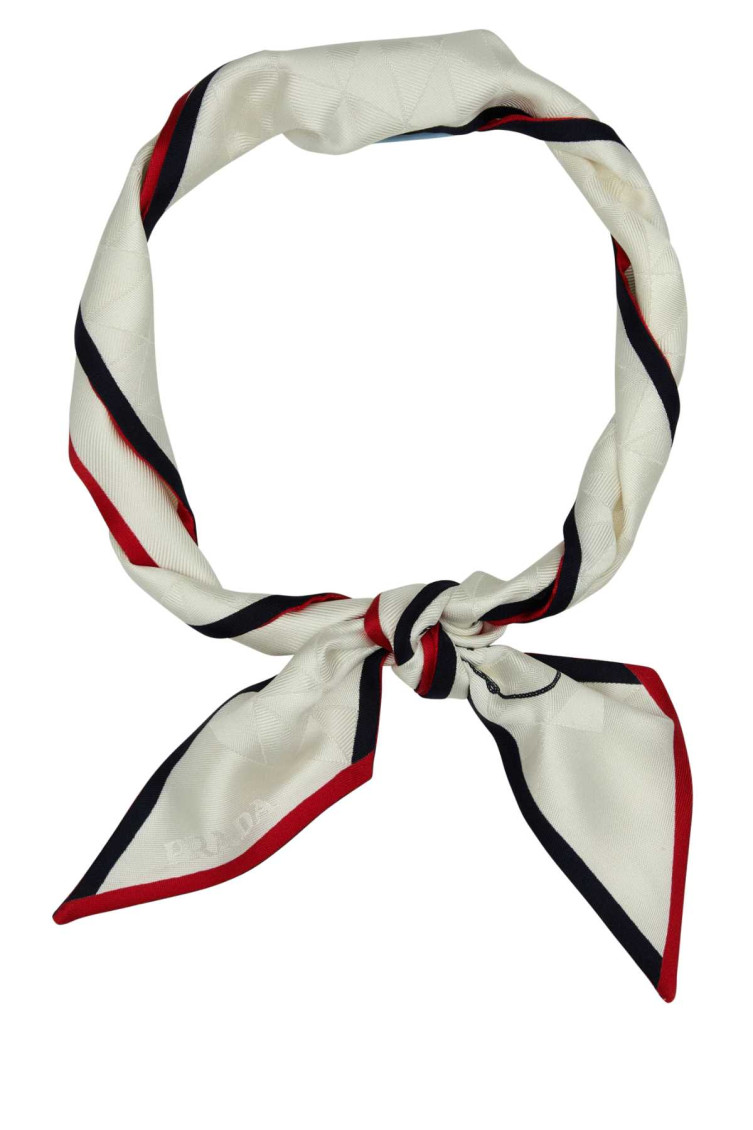Prada Ivory Logo Bandana Scarf In White