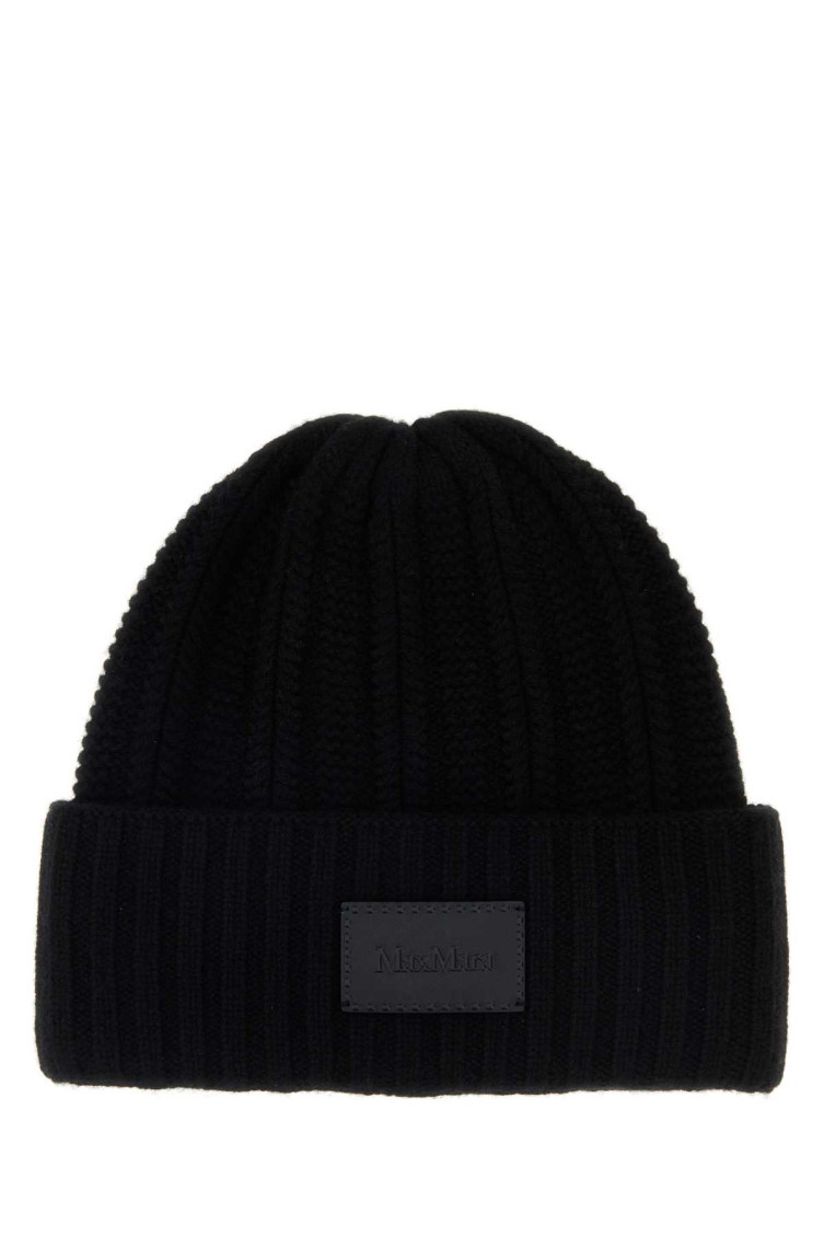 Max Mara Cashmere Beanie Hat Folded Brim In Black