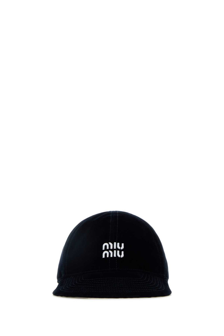 Miu Miu Midnight Blue Velvet Baseball Cap In Blue