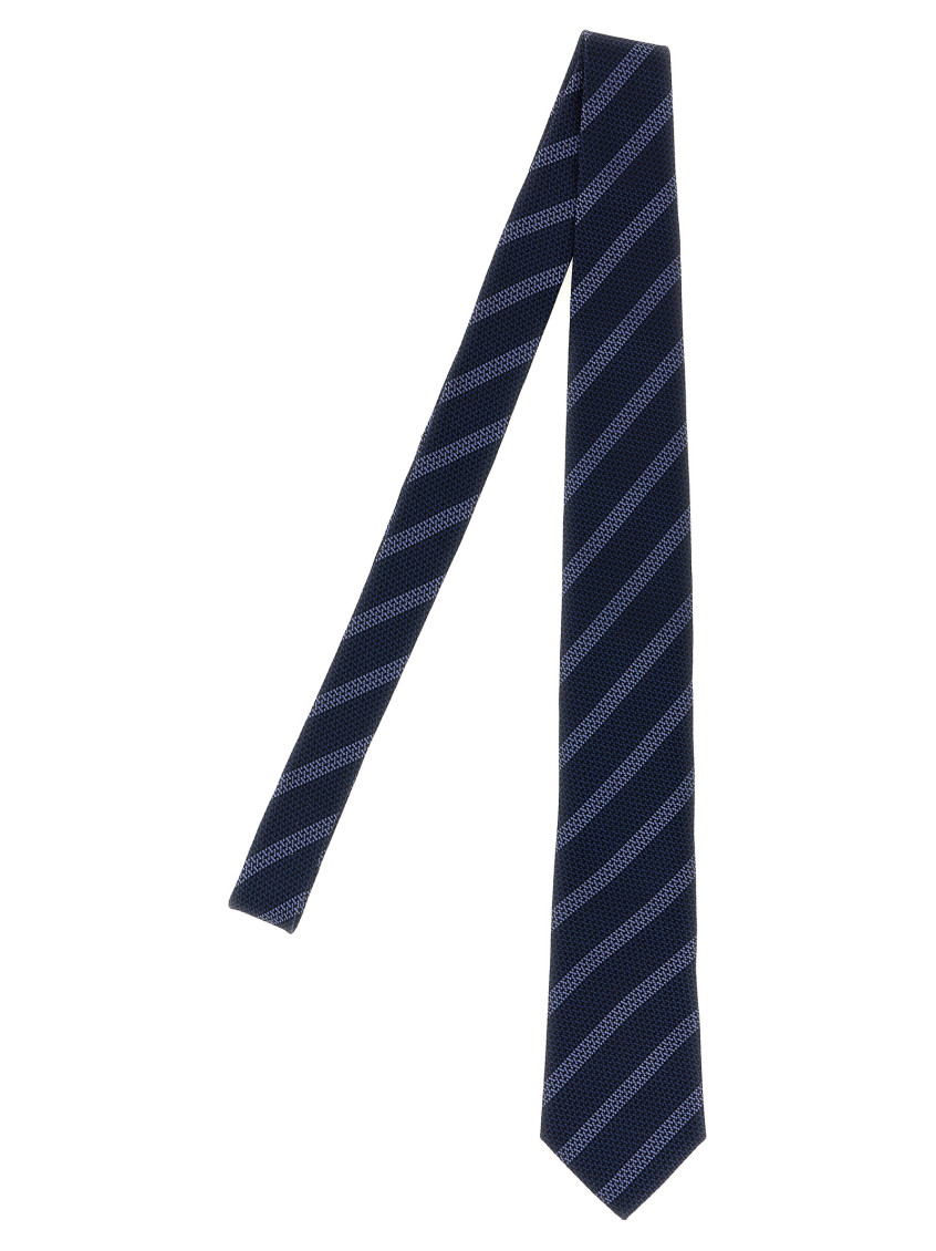 Brunello Cucinelli Slim Textured Silk Tie With Diagonal Stripes In Blue