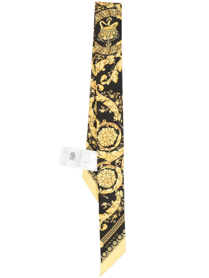 Versace Barocco Print Twill Silk Scarf In Black