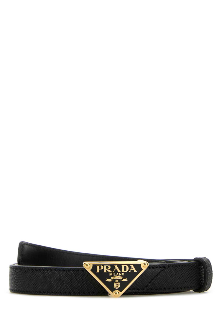 Prada Leather Belt Gold-tone Hardware In Black