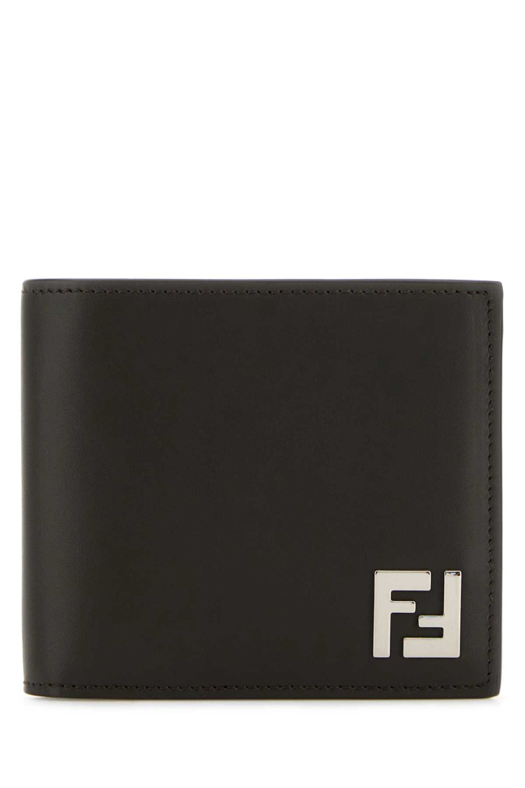 Fendi Ff Leather And Canvas Brown Bi-fold Wallet Men In Dark Brown