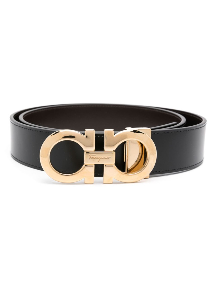 Ferragamo Reversible Gancini Buckle Belt In Black