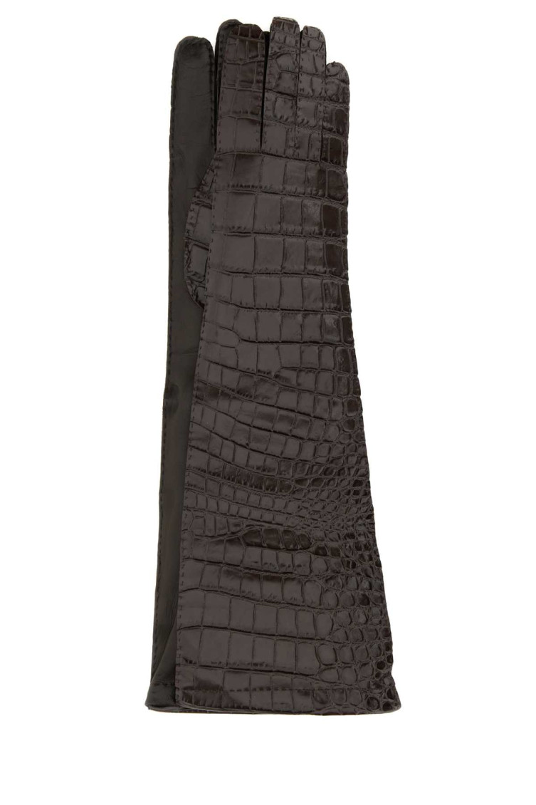 Miu Miu Dark Brown Textured Gloves In White