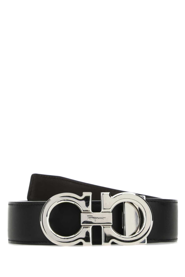 Ferragamo Black Silver Buckle Reversible Belt In Black