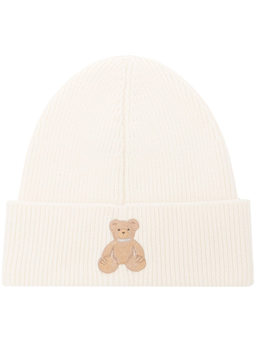 Palm Angels Bear In Mind Beanie In Off White