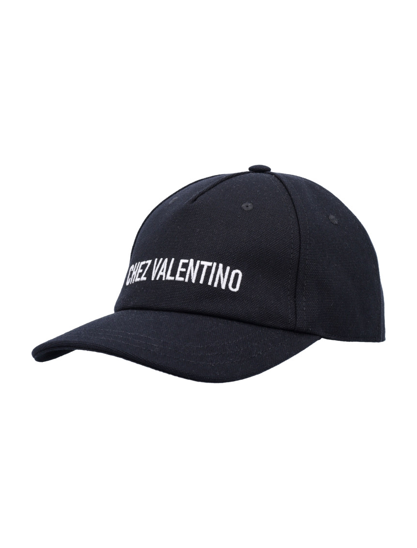 Valentino Cotton Baseball Cap With Embroidery In Black