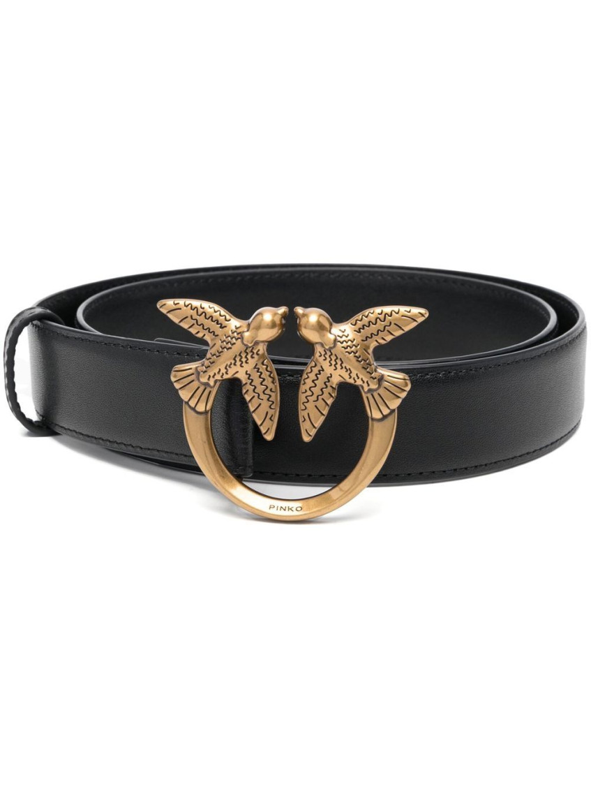 Pinko Black Love Birds Logo Belt In Black