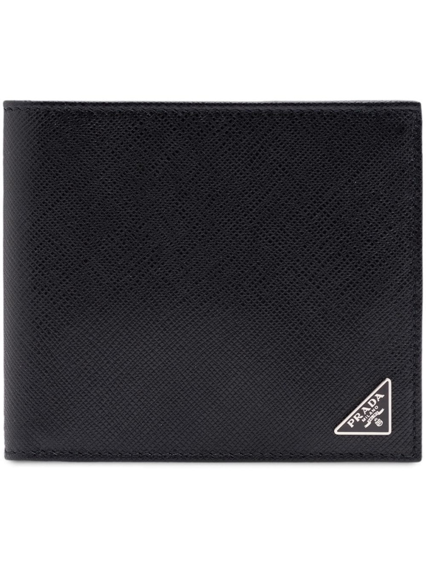 Prada Men Portafoglio Bi-fold Con Portamonete In Pelle Saffiano In Black