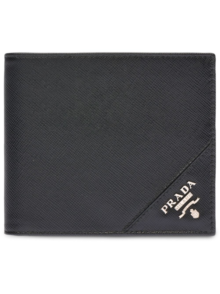 Prada Logo-plaque Saffiano Leather Wallet In Black