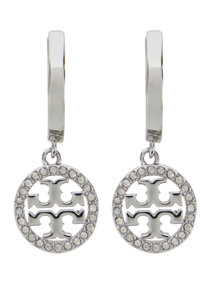 Tory Burch 'miller' Metallic Earings With Double T Logo Charm In Metallic
