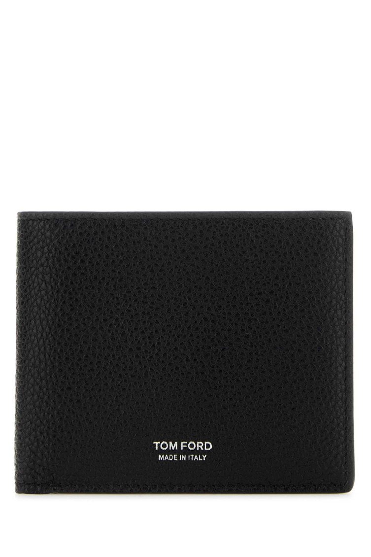 Tom Ford Black Soft Grain Leather T Line Business Card Holder In Black