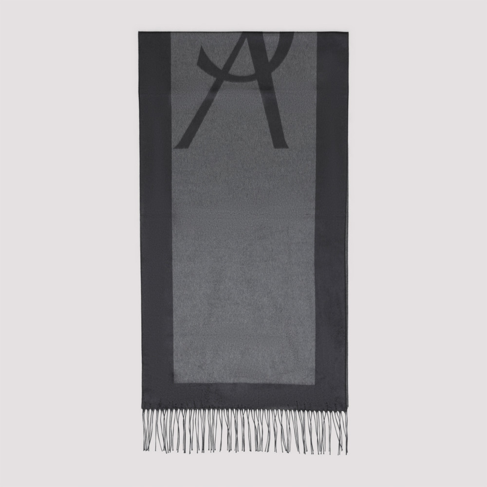 Saint Laurent Cassandre Jacquard Silk Scarf In Dark Grey