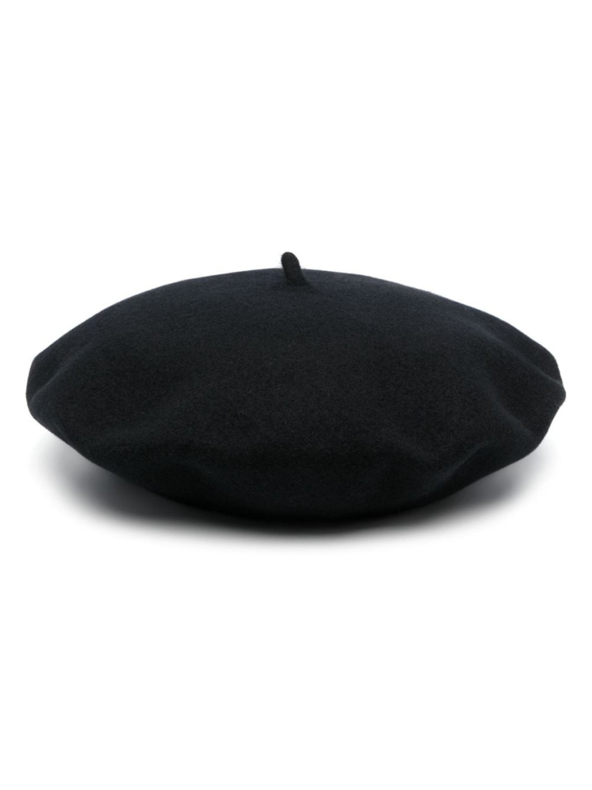Borsalino Black Wool Basque Beret In Black