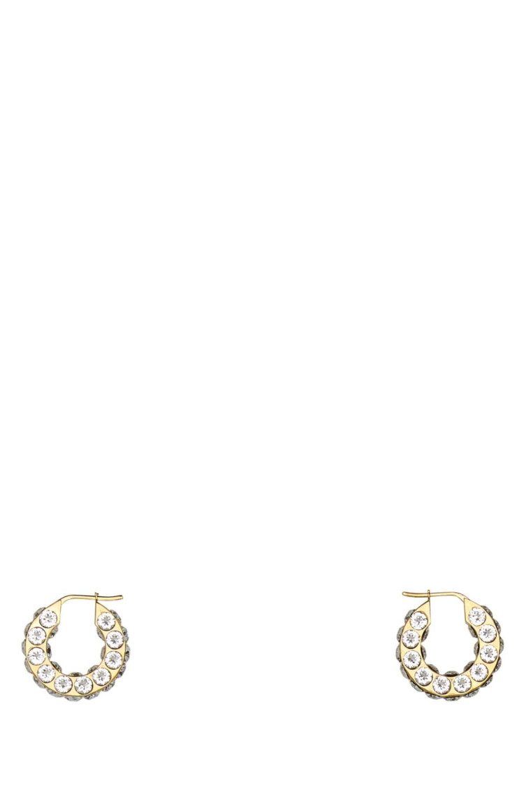Amina Muaddi Jah Hoop Small White And Gold Crystal Earrings In Golden