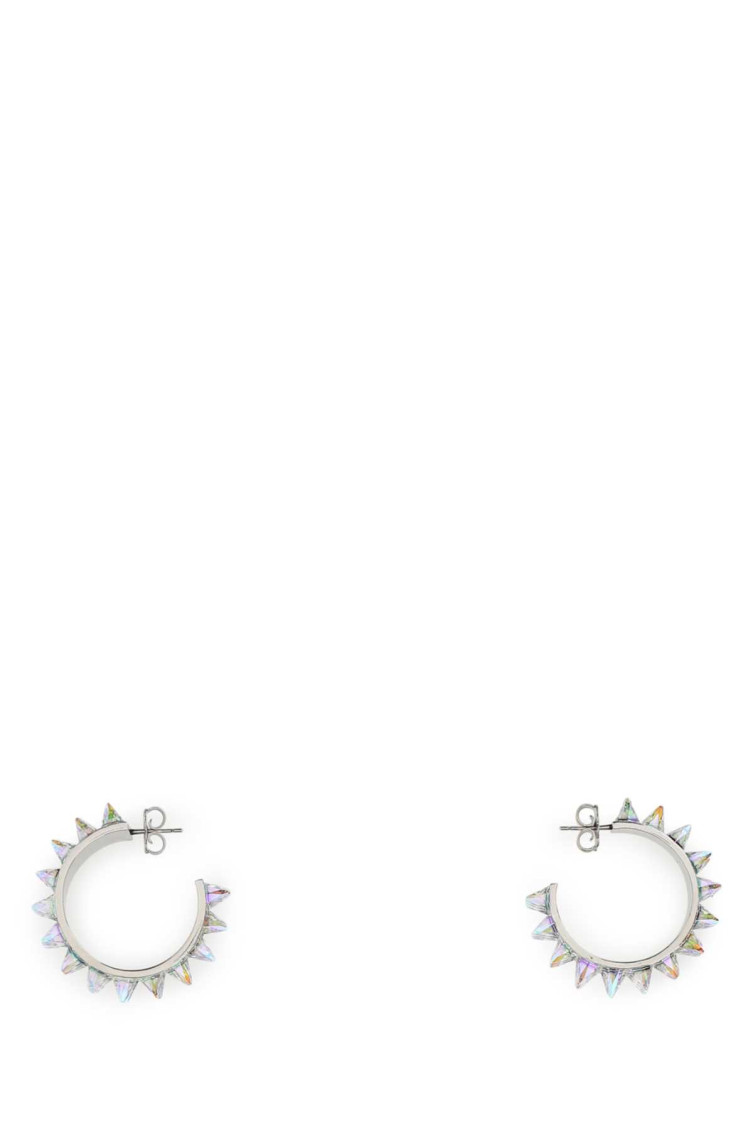 Amina Muaddi Silver Embellished Studded Earrings In Silver