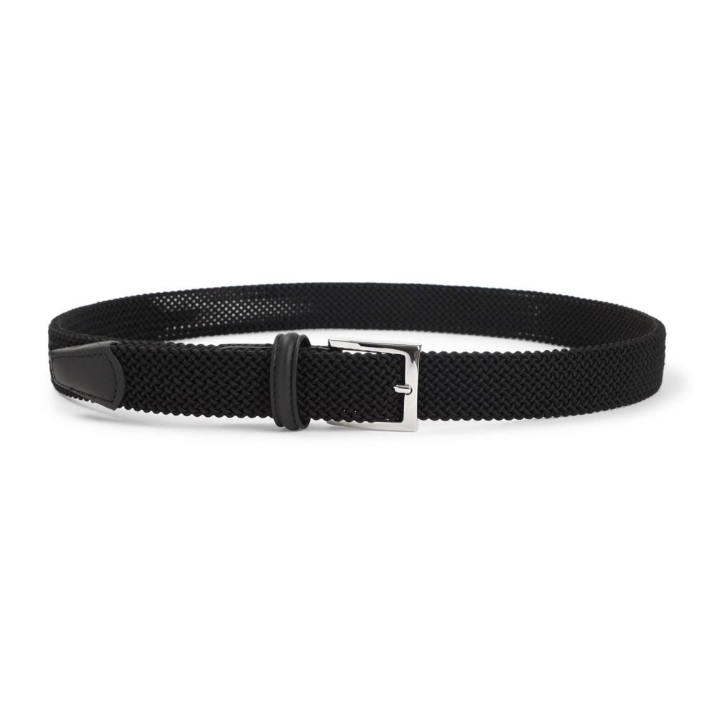 Kiton Adjustable Braided Leather Belt With Silver Buckle In Black