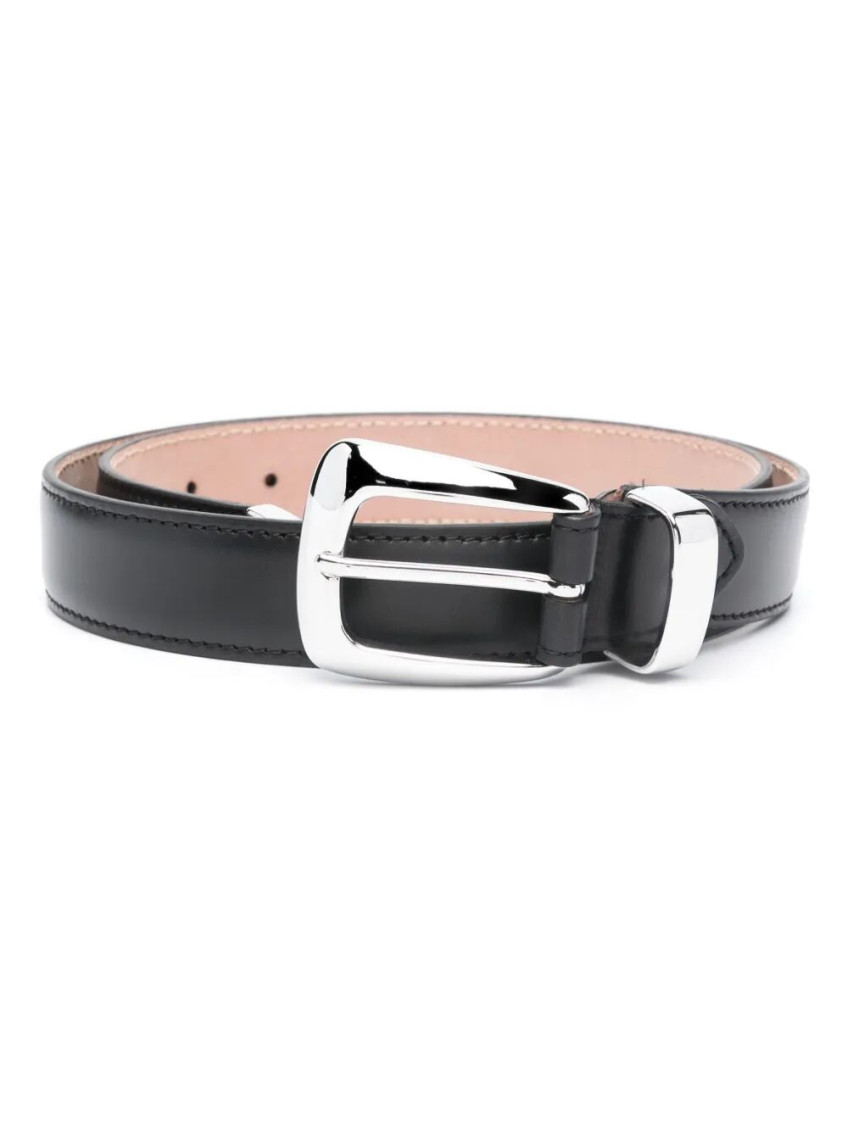 Khaite Black Logo Buckle Solid Belt
