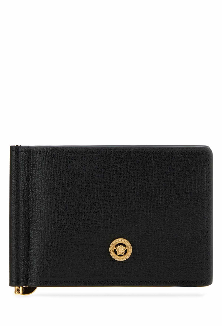 Versace Black Leather Medusa Biggie Wallet In Black