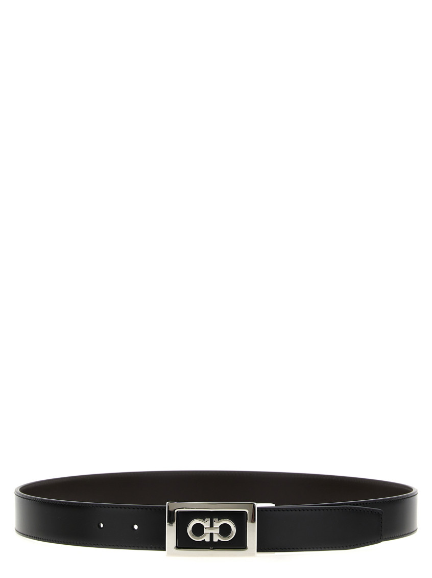Ferragamo Gancini Black Testa Di Moro Belt In Black