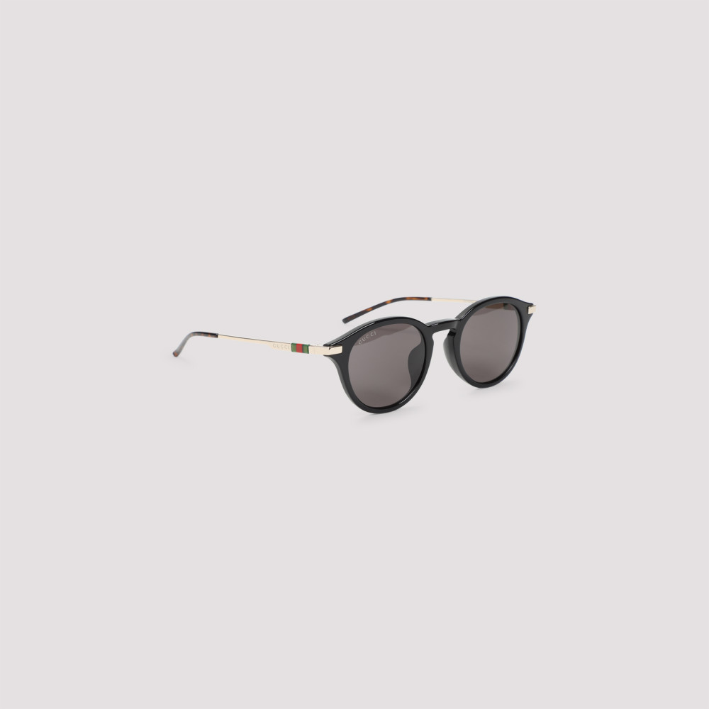Gucci Rounded Frame Black Sunglasses With Metal Accents In Black