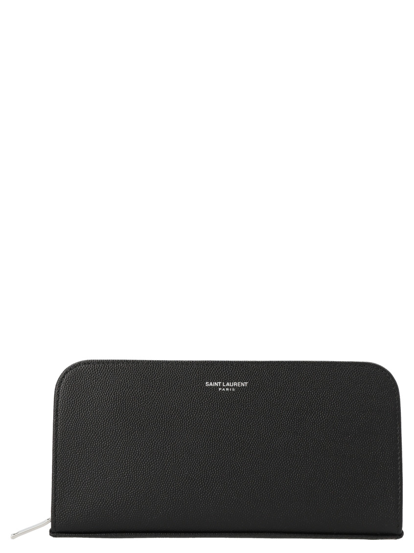 Saint Laurent Paris Black Textured Leather Zip-around Wa In Black