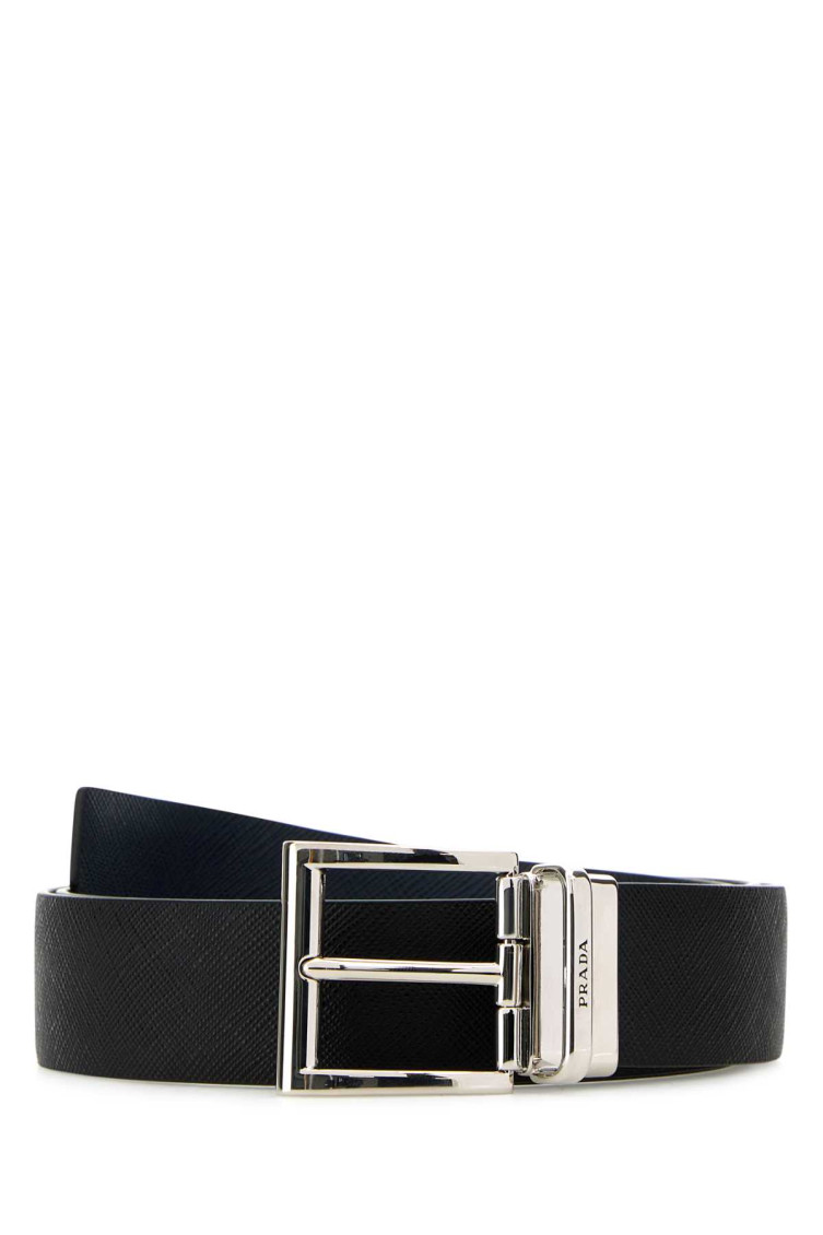 Prada Adjustable Silver-tone Buckle Smooth Finish Belt In Black