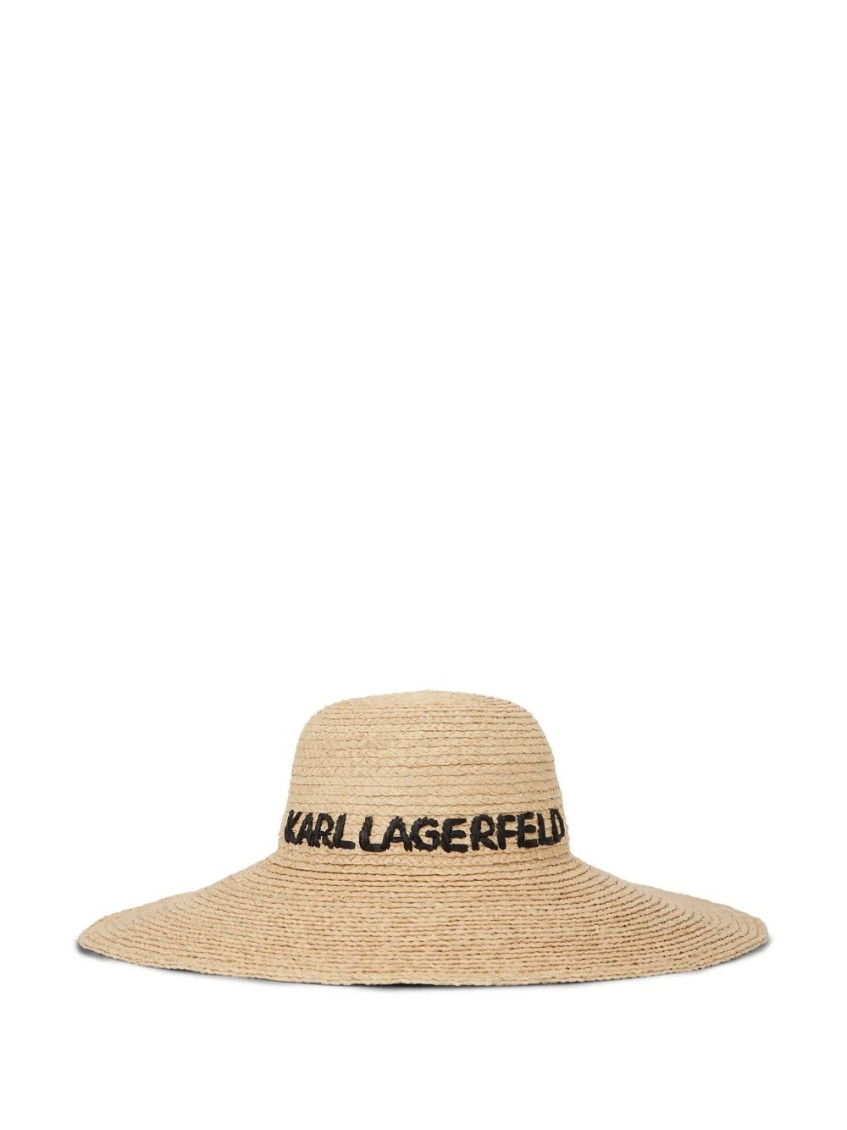 Karl Lagerfeld Beige Logo Raffia Hat In Multi